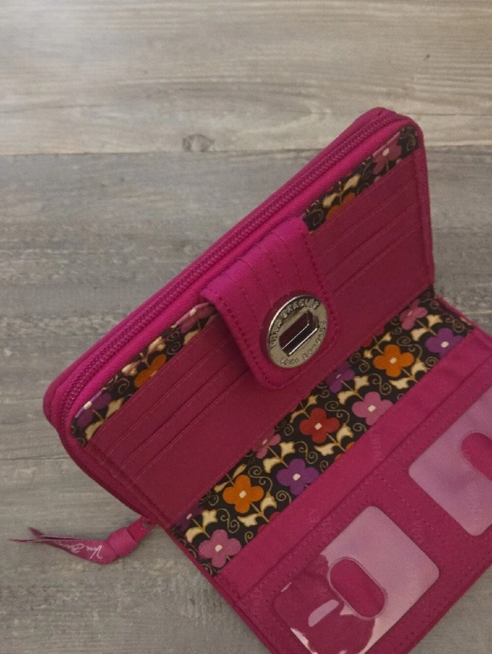 Vera Bradley Hot Pink Quilted Zip Card Holder Wallet